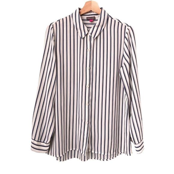Vince Camuto White and Blue Stripped Front Button Shirt in Size Medium - Picture 1 of 6